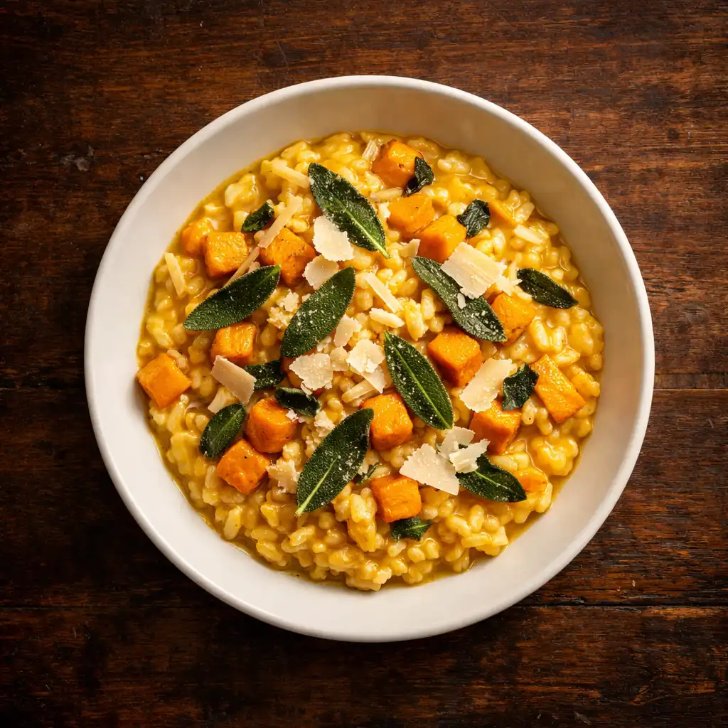Kremowe risotto z dynią, szałwią i parmezanem