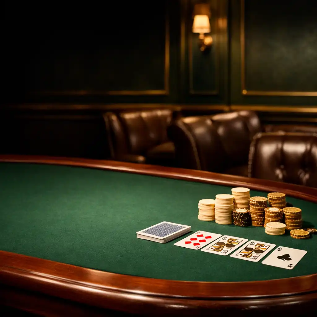 Elegancki stół pokerowy w ciemnym, luksusowym wnętrzu restauracji